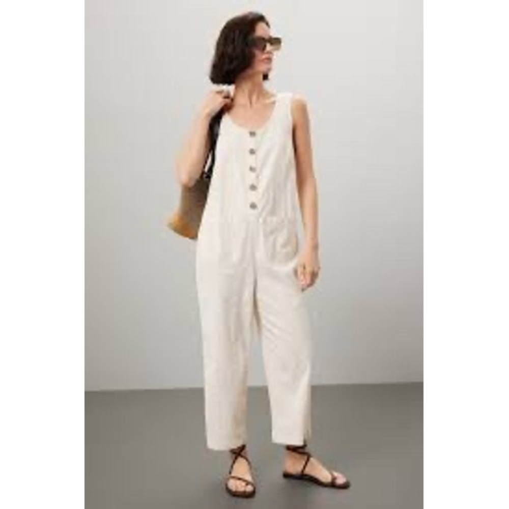 Marine Layer Sydney Beach Jumpsuit Linen Blend Wide Leg Coastal Small - Picture 2 of 10